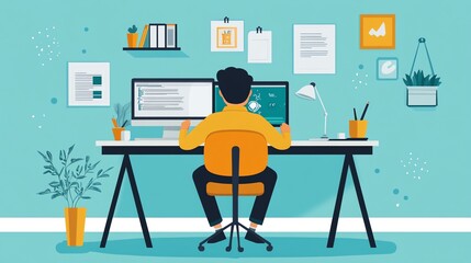 Man working on a computer at his desk.