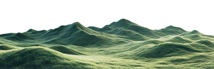 Gordijnen Olijfgroen Green mountain landscape with rolling hills, isolated on transparent cutout background  © PNGuin Studio