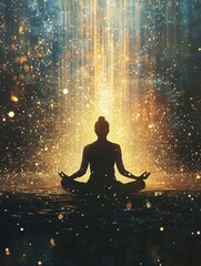 Obraz premium Silhouette of Meditation in a Golden Glow