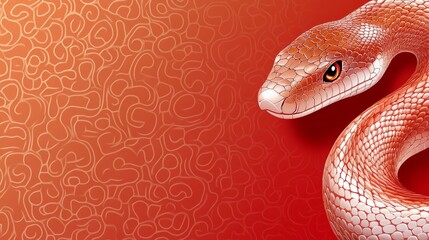 Fototapeta premium The Year of the Snake, A red and orange snake is shown on a red background