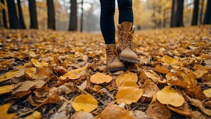 Obraz premium person walking in autumn park