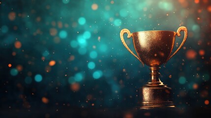 A shimmering trophy stands out against a colorful, blurred background, symbolizing victory and achievement.