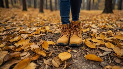 Fototapeta premium person walking in autumn park