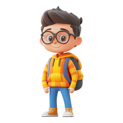Fototapeta premium Cute cartoon boy student character on transparent background. 