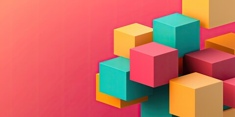 Obraz premium A vibrant arrangement of geometric cubes in various colors against a soft gradient background, showcasing modern design and abstract art.