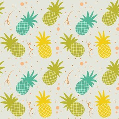 Sweet Colorful pineapple seamless pattern design. Tropical vibrant pineapple print for fabric textiles. Summer playful pineapple illustration background. 