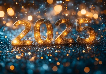 Happy New Year 2025 with Lights on the Numbers