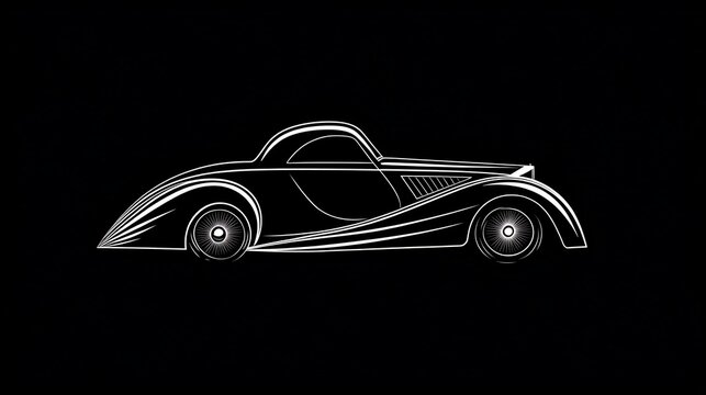 Naklejki Classic car silhouette in white on black background.