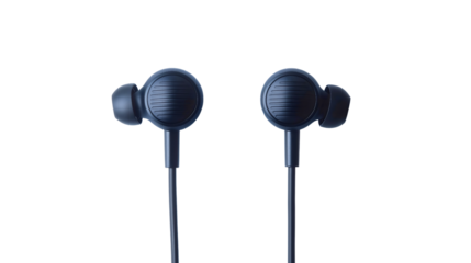 Modern audio equipment, wireless headphones and earbuds, portable music device, digital sound technology, electronic gadget for listening, isolated background closeup.