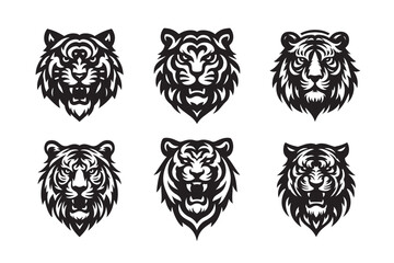 Tiger head vector silhouette art illustration bundle