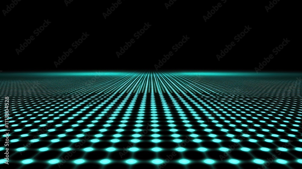 Poster abstract data grid with glowing dots and lines, creating a network-like pattern on a dark background