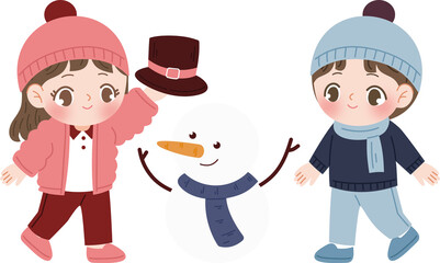 kid building snowman together