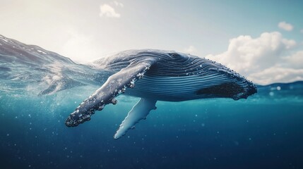 A majestic humpback whale breaching the ocean surface