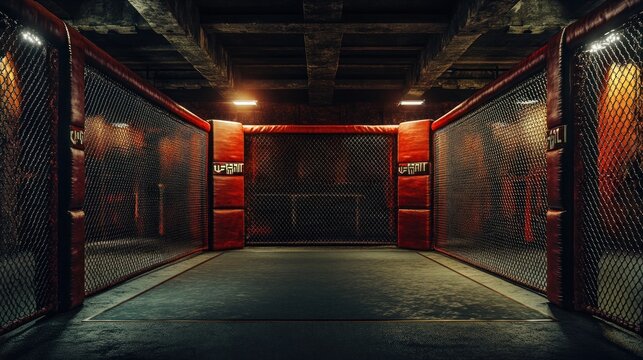 UFC Cage in a Dark Room