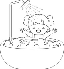 kid taking a bath outline coloring printable