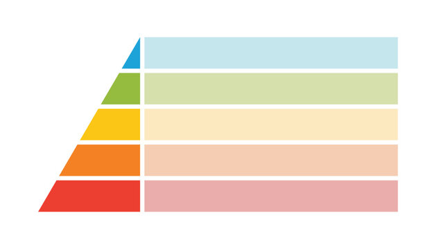 Levels of triangular pyramid. Half triangle pyramid chart. Maslow layer diagram. Development level infographic. Business graph. Vector illustration isolated on white background.