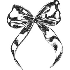 Bow ribbon with halftone stipple effect, for grunge punk y2k collage design. Vector illustration in grainy photocopy texture for experimental dotted retro banner design