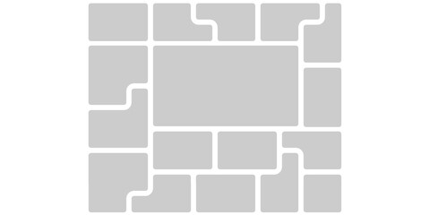 Image grid layout sticker background design. Photo bento rectangular square image montage. Curve picture gallery mobile sticker. Modular visual web app showcase. Game mosaic framework desktop template