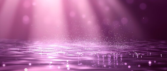 A serene, ethereal scene featuring shimmering water with soft pink and purple hues, illuminated by gentle rays of light that create a magical, dreamy atmosphere.