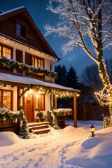 クリスマス、12月の夜、冬景色