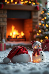 クリスマスのイメージ、サンタの帽子と雪だるま