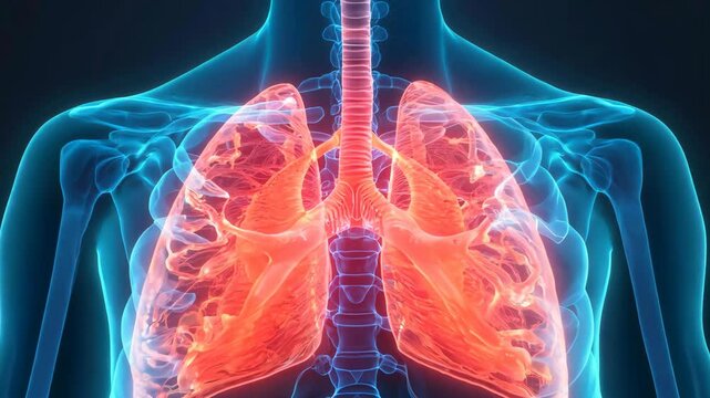 Detailed medical illustration of human lungs exploring intricate anatomy of respiratory system for better health understanding