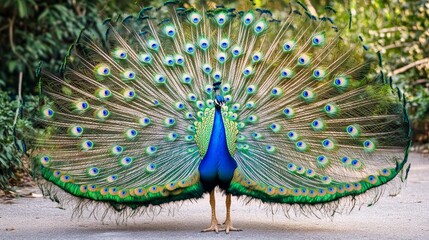Obraz premium Male peacock displaying showing colorful tail feathersIn Saint Augustine