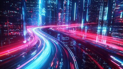 Neon Cityscape with Speeding Cars