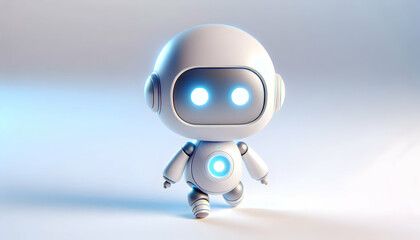 AI Robot Background A 3D cute AI robot with a rounded, soft design and glowing eyes, standing in a playful pose against 1