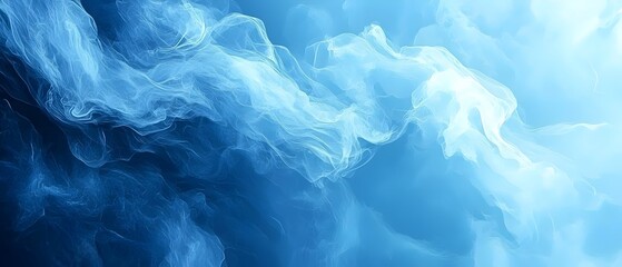 Obraz premium An abstract swirl of blue and white smoke, creating a tranquil and dreamy atmosphere with smooth, flowing lines and soft gradients.