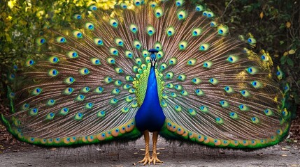 Obraz premium Male peacock displaying showing colorful tail feathersIn Saint Augustine