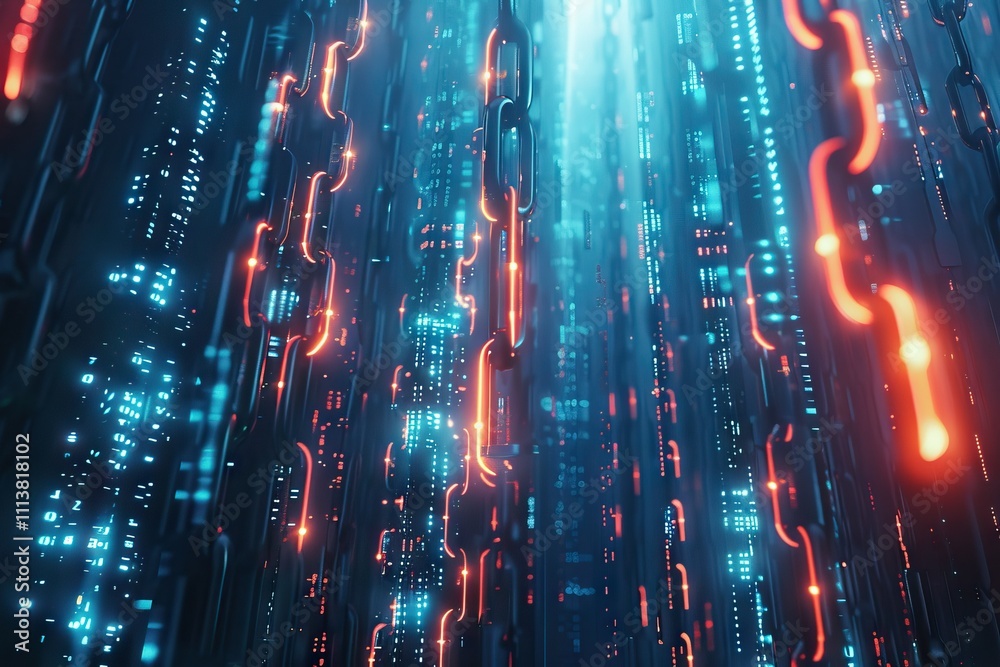 Poster internet security and data protection concept blockchain and cybersecurity