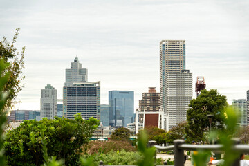 Obraz premium City skyline view in Tokyo showcasing modern architecture and greenery