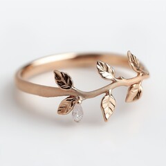 Elegant ring with gold leaf and gemstone, stylish accessory with nature motif capturing artisan craftsmanship, print for National Jewel Day