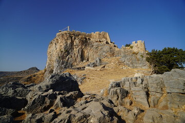 steep rocky cliffs around the acropolis of Lindos