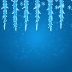 Obraz premium Icicles and snowflakes on blue background.