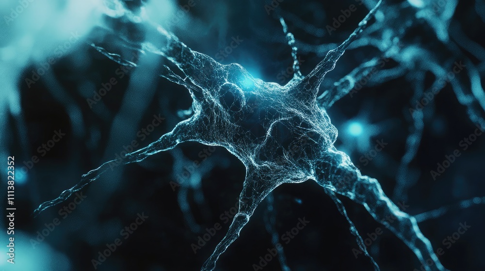 Poster futuristic ai concept with glowing neural network lines and abstract brain-like structure, symbolizi