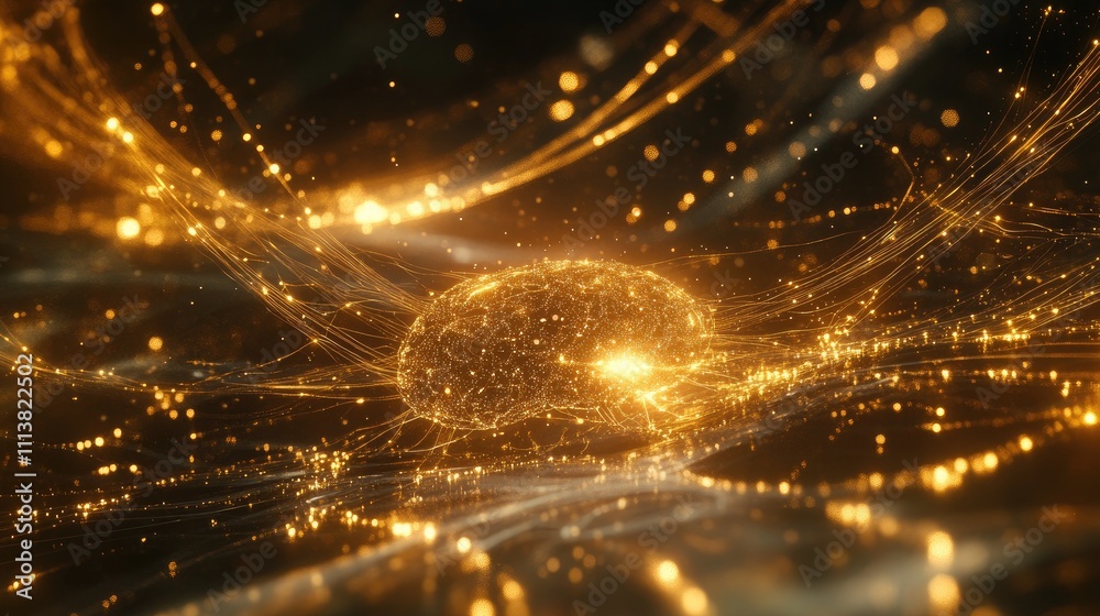 Poster futuristic ai concept with glowing neural network lines and abstract brain-like structure, symbolizi