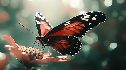 A Red And Black Butterfly On A Flower