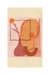 Modern Art Collection Design. Vector modern boho style house decoration. Wood wall art. contemporary graphics. Modern abstract landscape.Home decorated wall art. Warm Terracotta colors, paint texture.