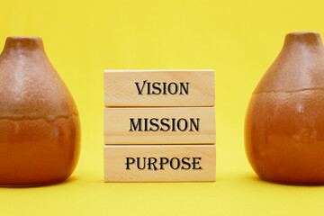 Vision Purpose Mission symbol. Concept word Vision Purpose Mission on wooden blocks. Beautiful...