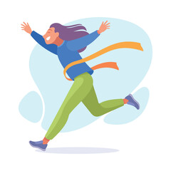 Woman Athlete Running Long Distance Marathon Vector Illustration