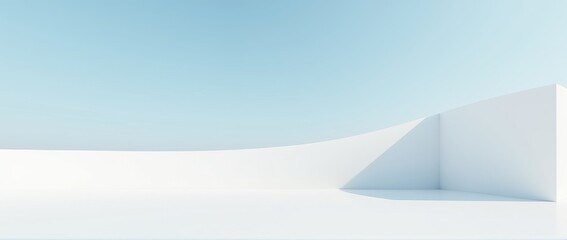 Minimalistic abstract architectural space with smooth white walls against clear blue sky, background for banners, design, banner