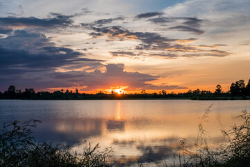 Sunset on the lake landscape