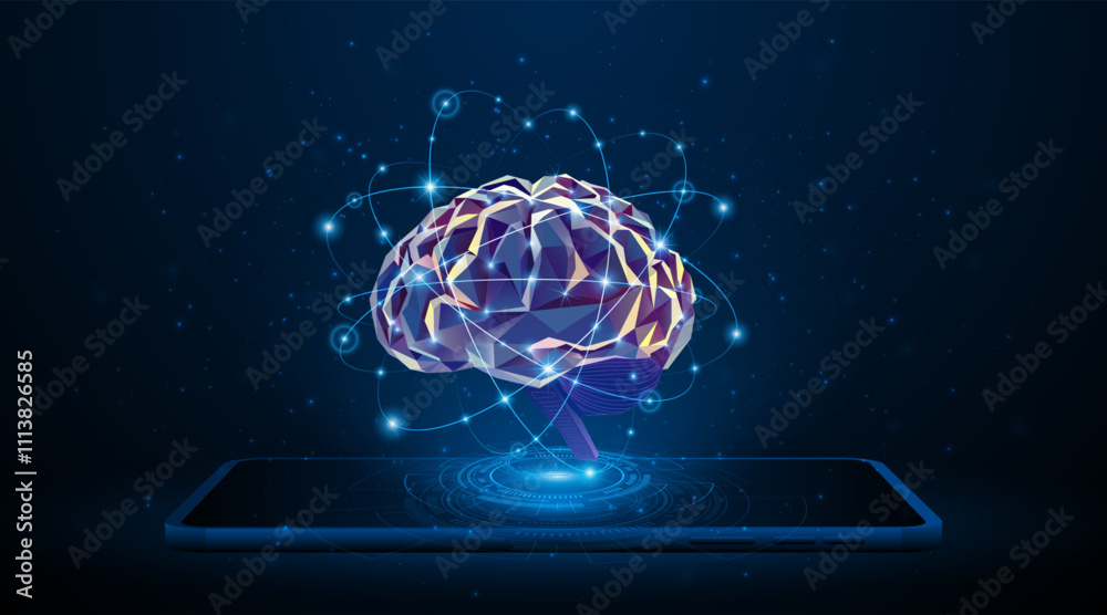 Fototapete Artificial neural network or artificial intelligence brain on a tablet or smartphone. Digital brain science for future learning. modern technology innovation concept background	