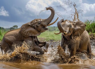 Obraz premium Playful Elephant Splash