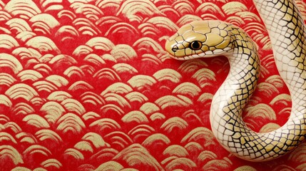 Obraz premium The Year of the Snake, A snake is on a red background with gold accents