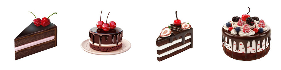 3d render black forest gateau isolated on transparent background Cartoon Illustration in plastic style