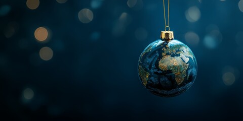 Fototapeta premium Earth Christmas Ornament, copy space