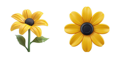 Fototapeta premium 3d render black-eyed Susan isolated on transparent background Cartoon Illustration in plastic style